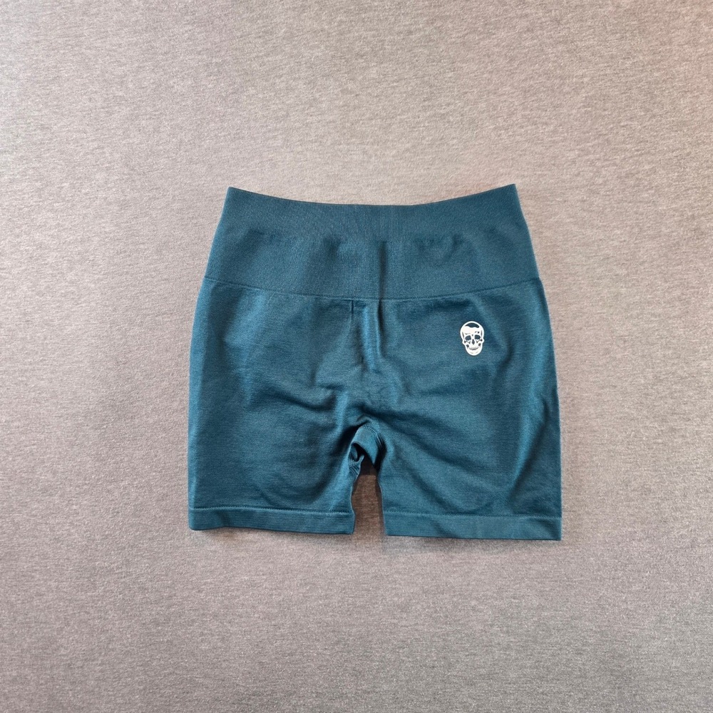 Gymreapers Workout Shorts Women Small Teal Seamless Scrunch Butt High Rise Logo